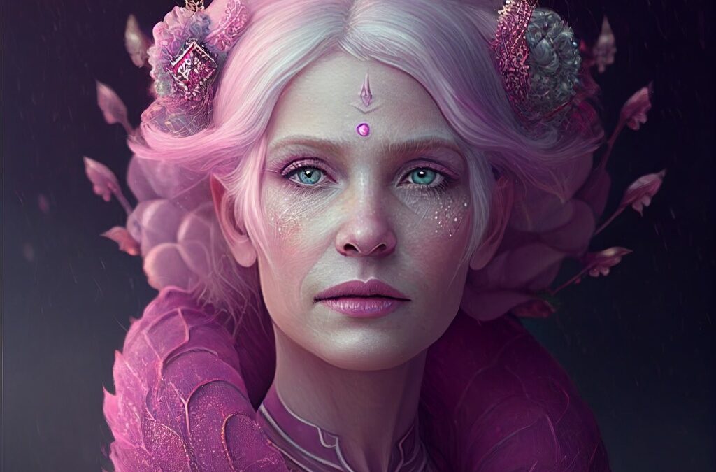 winter queen of the solstice with pink hair